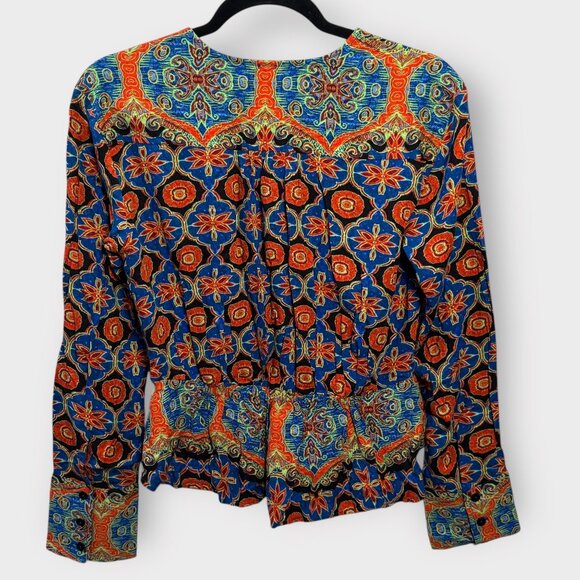 Free People Falling For You Peplum Top XS Faux Wrap Floral Long Sleeve Blue Boho - Picture 4 of 6